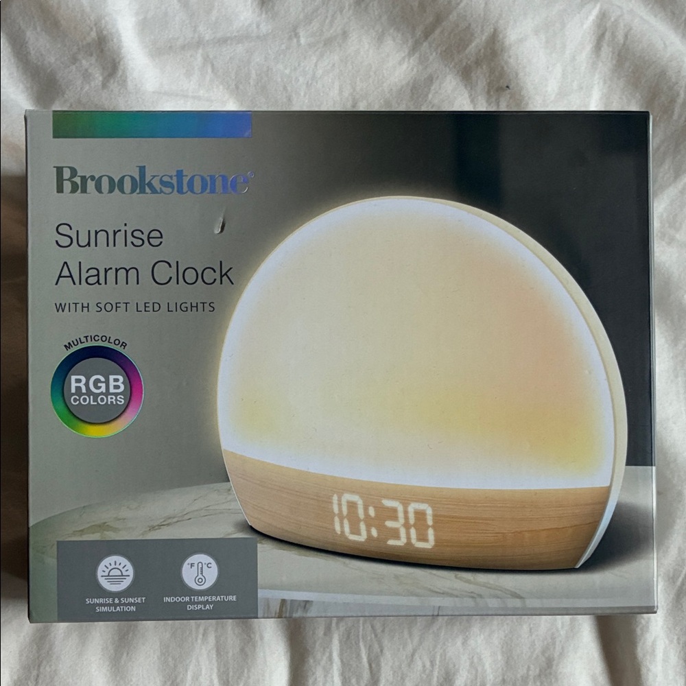 Brookstone Sunrise Alarm Clock - White and Wood Finish